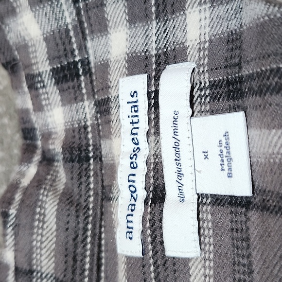 AMAZON ESSENTIAL SLIM-FIT GRAY FLANNEL POCKETS LONG-SLEEVED SHIRT JACKET - Picture 7 of 13